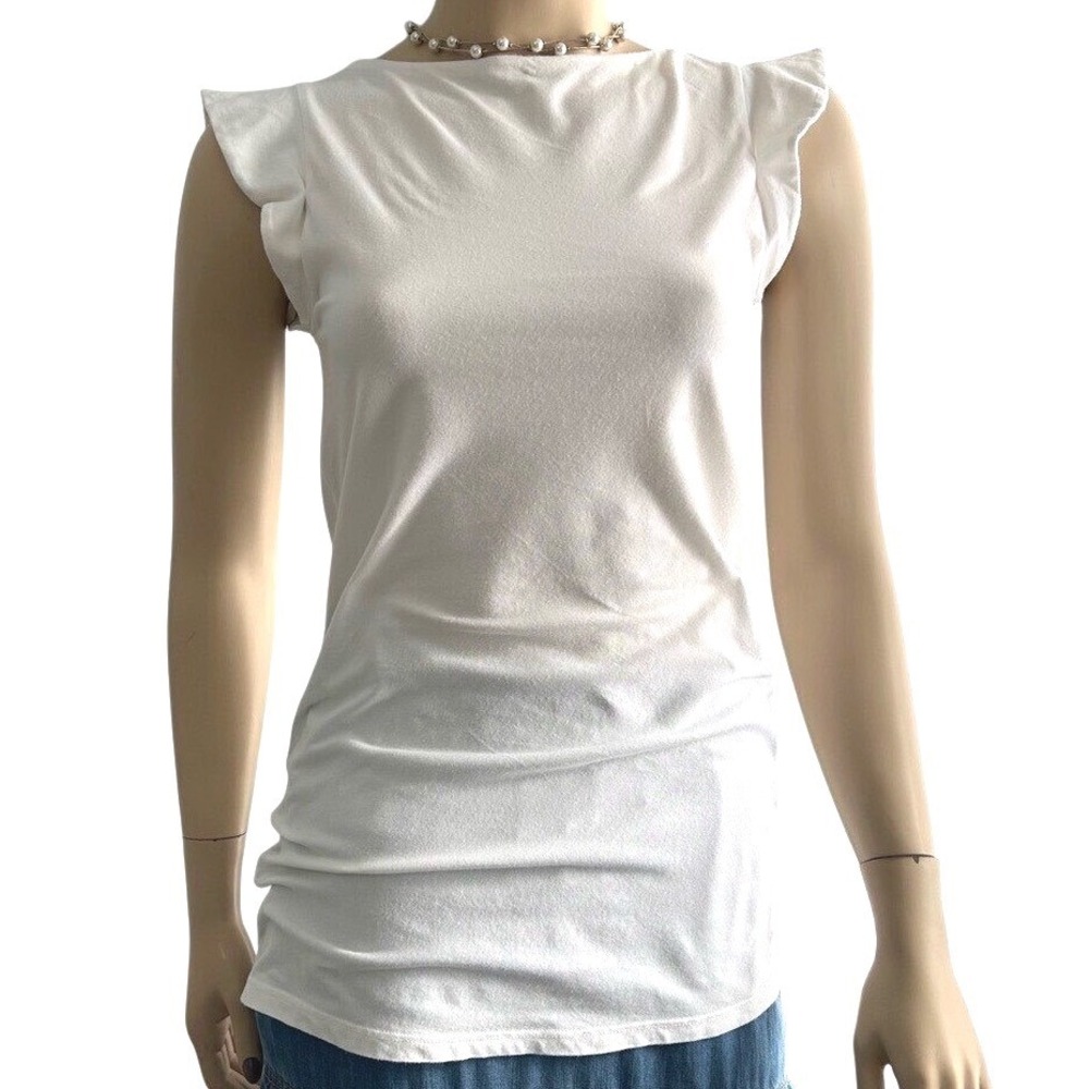 Brunello CUCINELLI white cotton flutter sleeve tunic t-shirt designer tank S / M